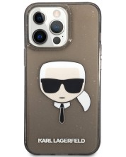 Калъф Karl Lagerfeld - Glitter Karl Head, iPhone 13 Pro Max, черен -1